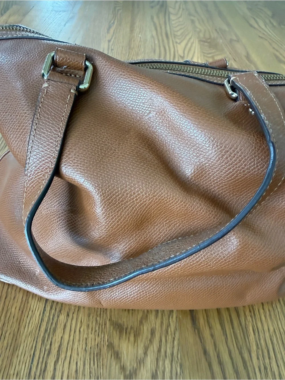 Coach Brown/Cognac Pebbled Leather Zip Top Shoulder Tote Handbag Purse Hangtag
